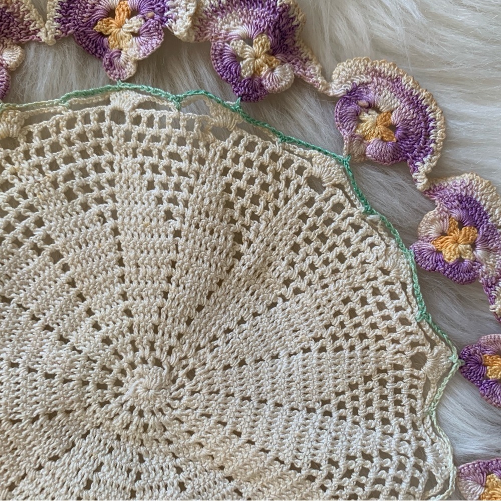 Handmade Crochet Doily with Purple Flowers - Picture 7 of 13